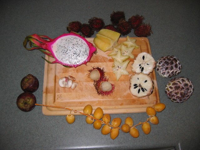 Dragonfruit, starfruit, longan, and some other Chinese fruits.